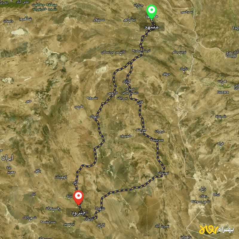 مسافت و فاصله چترود - کرمان تا مشهد از ۲ مسیر - مرداد ۱۴۰۳