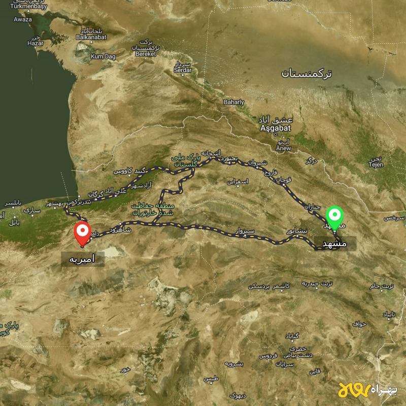 مسافت و فاصله امیریه - سمنان تا مشهد از ۳ مسیر - مرداد ۱۴۰۳