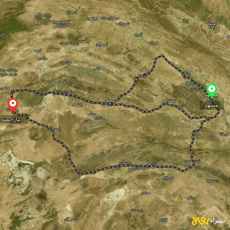 مسافت و فاصله بیارجمند - سمنان تا مشهد از ۳ مسیر - اردیبهشت ۱۴۰۳