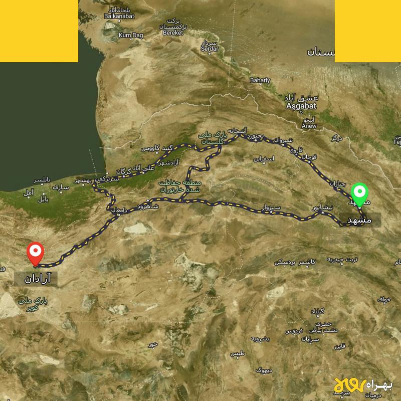 مسافت و فاصله آرادان - سمنان تا مشهد از ۳ مسیر - دی ۱۴۰۳
