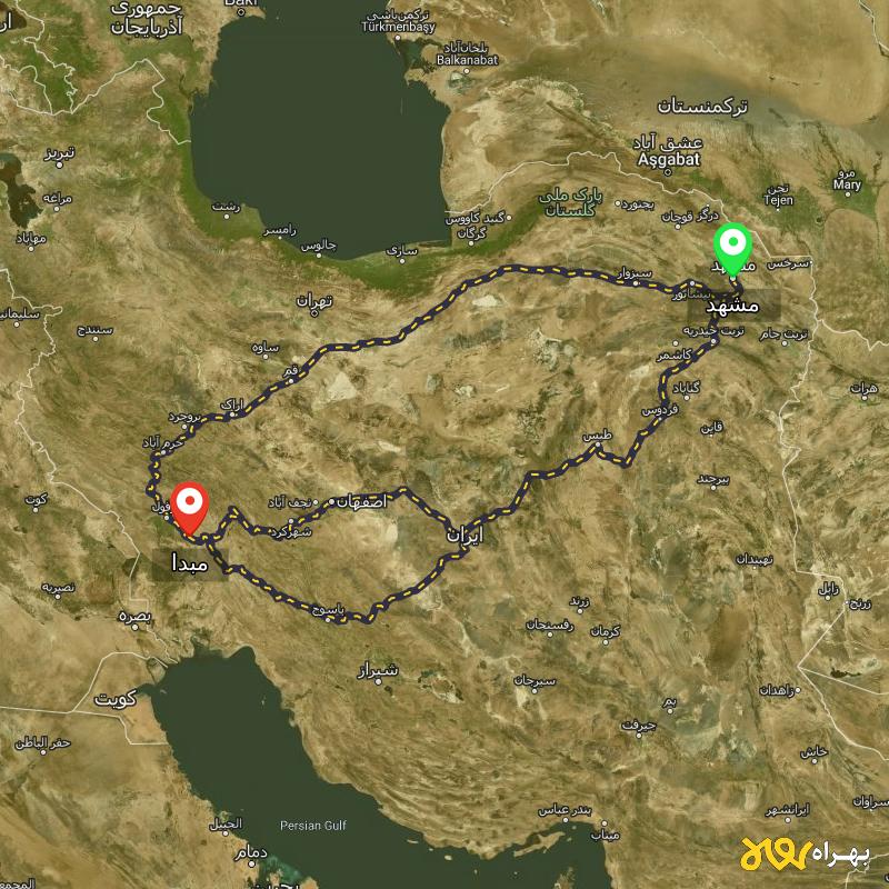 مسافت و فاصله شهر شوشتر تا مشهد از ۳ مسیر - اردیبهشت ۱۴۰۳