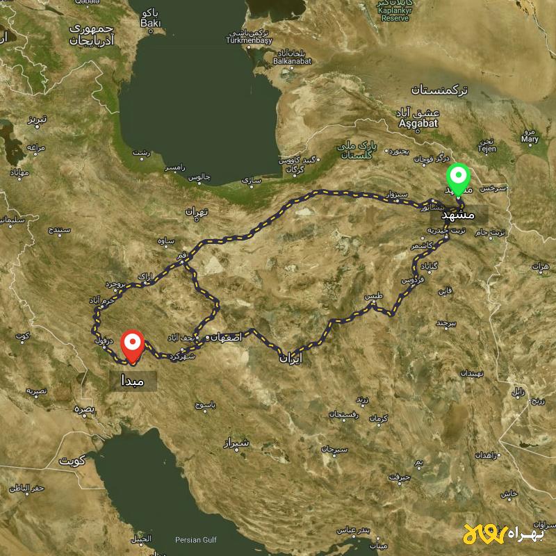 مسافت و فاصله شهر مسجدسلیمان تا مشهد از ۳ مسیر - اردیبهشت ۱۴۰۳