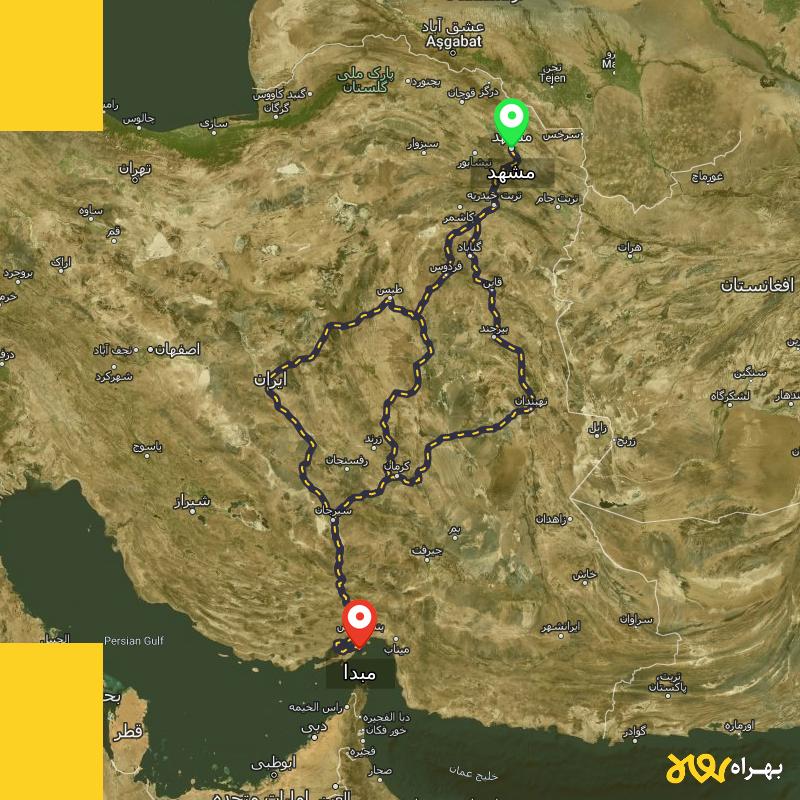مسافت و فاصله شهر قشم - هرمزگان تا مشهد از 3 مسیر - مسیریاب بهراه