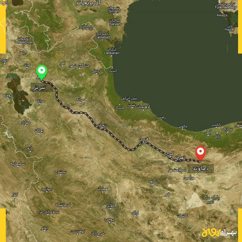 مسافت و فاصله دماوند - تهران تا تبریز - آذر ۱۴۰۳