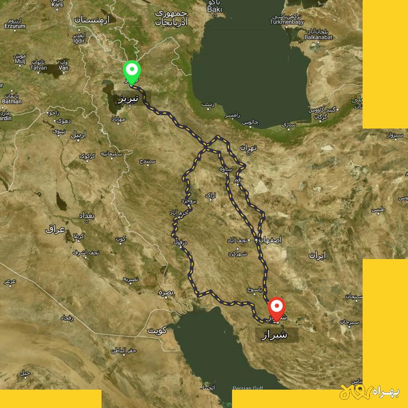 مسافت و فاصله شیراز تا تبریز از ۳ مسیر - اردیبهشت ۱۴۰۳