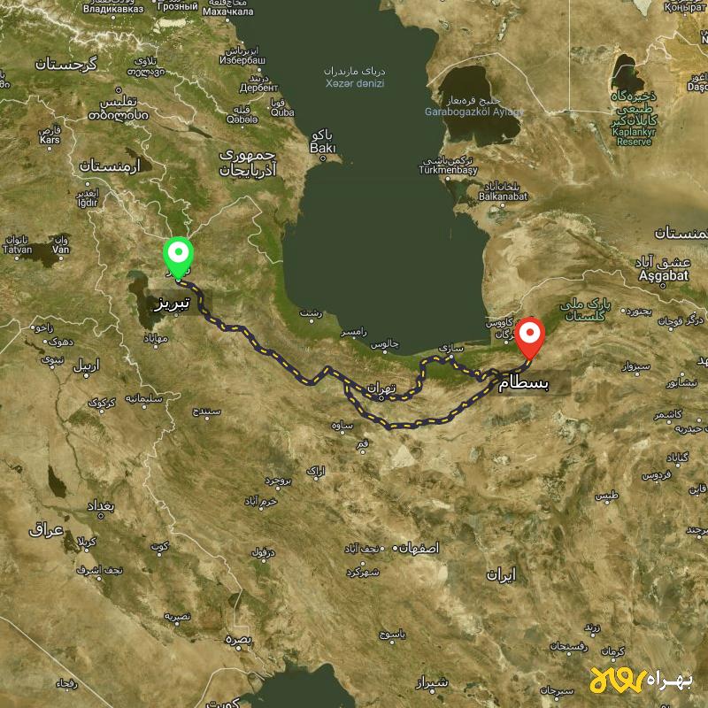 مسافت و فاصله بسطام - سمنان تا تبریز از ۲ مسیر - آذر ۱۴۰۳