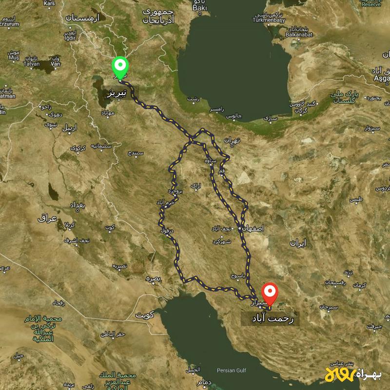 مسافت و فاصله رحمت آباد - فارس تا تبریز از ۳ مسیر - مهر ۱۴۰۳