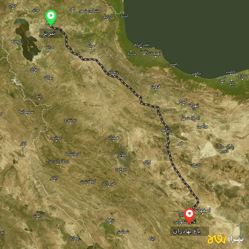 مسافت و فاصله باغ بهادران - اصفهان تا تبریز - آذر ۱۴۰۳