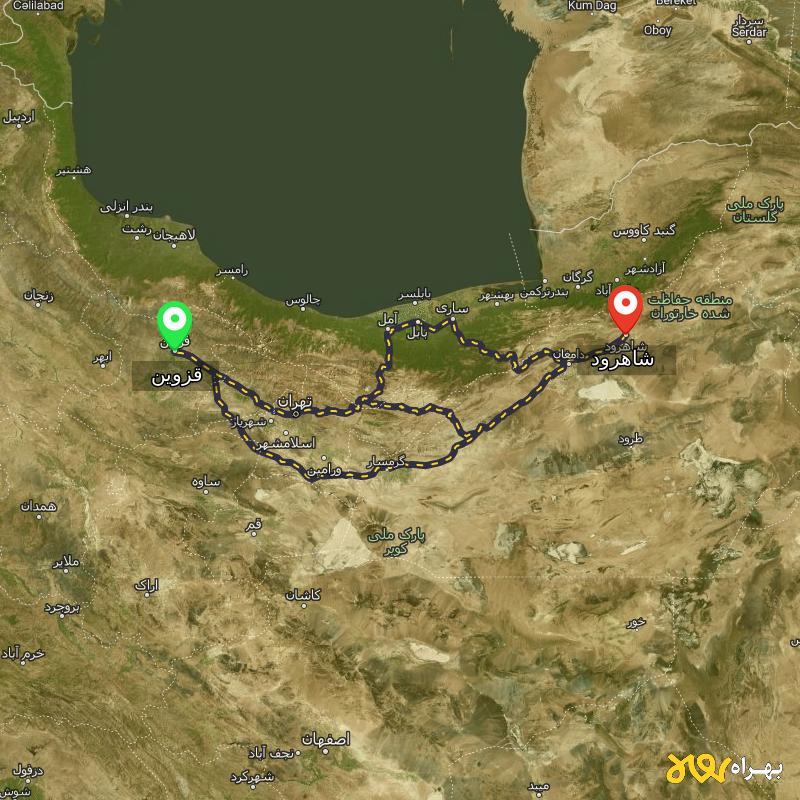 مسافت و فاصله شاهرود تا قزوین از ۳ مسیر - اردیبهشت ۱۴۰۳