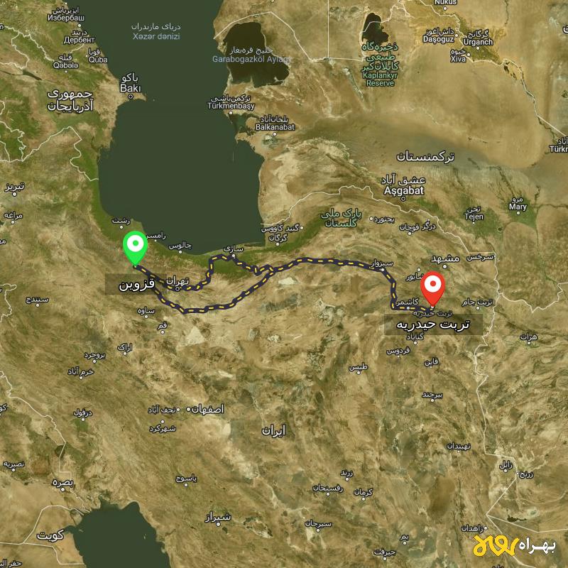 مسافت و فاصله تربت حیدریه - خراسان رضوی تا قزوین از ۲ مسیر - آذر ۱۴۰۳