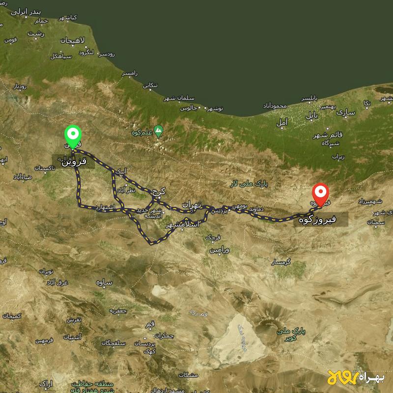 مسافت و فاصله فیروزکوه - تهران تا قزوین از ۳ مسیر - مرداد ۱۴۰۳