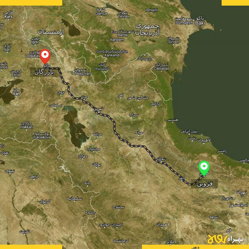 مسافت و فاصله بازرگان - آذربایجان غربی تا قزوین - اردیبهشت ۱۴۰۳