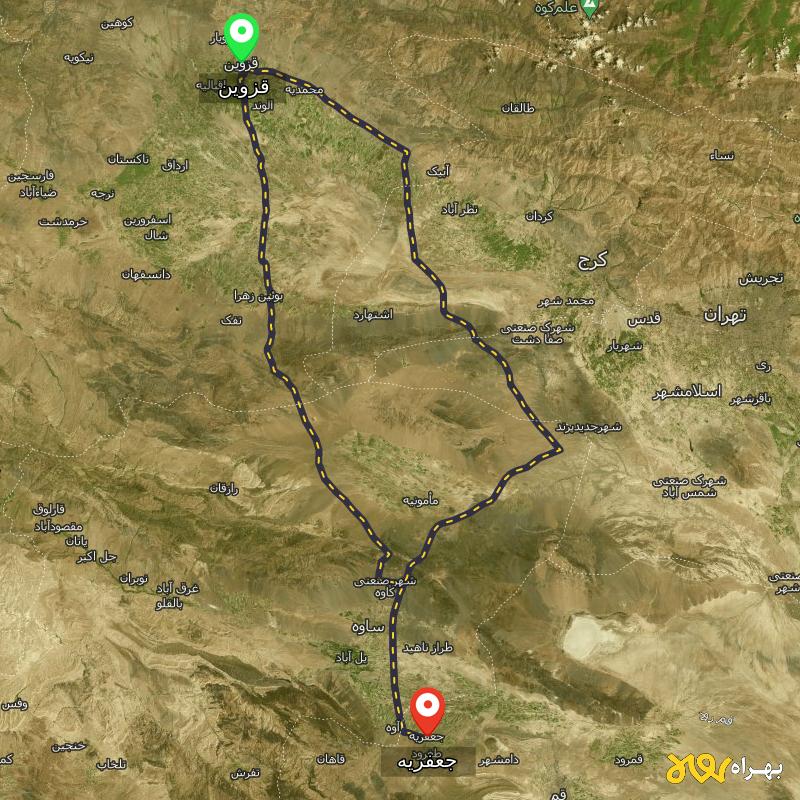 مسافت و فاصله جعفریه - قم تا قزوین از ۲ مسیر - مهر ۱۴۰۳