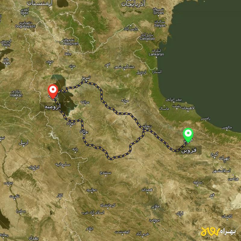 مسافت و فاصله ارومیه تا قزوین از ۲ مسیر - مهر ۱۴۰۳