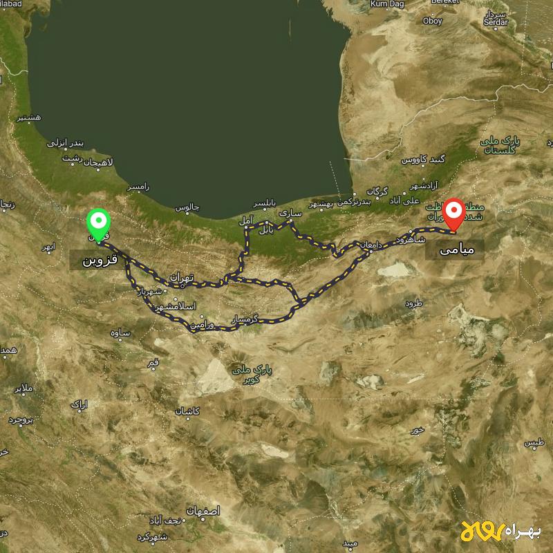 مسافت و فاصله میامی - سمنان تا قزوین از ۳ مسیر - اردیبهشت ۱۴۰۳