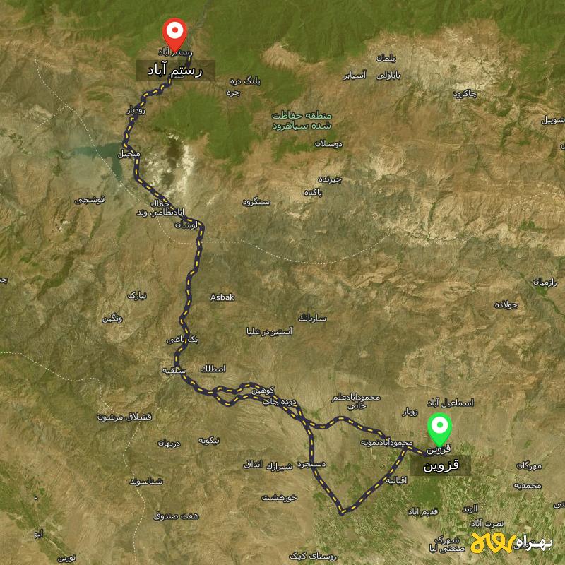 مسافت و فاصله رستم آباد - گیلان تا قزوین از 2 مسیر - مسیریاب بهراه