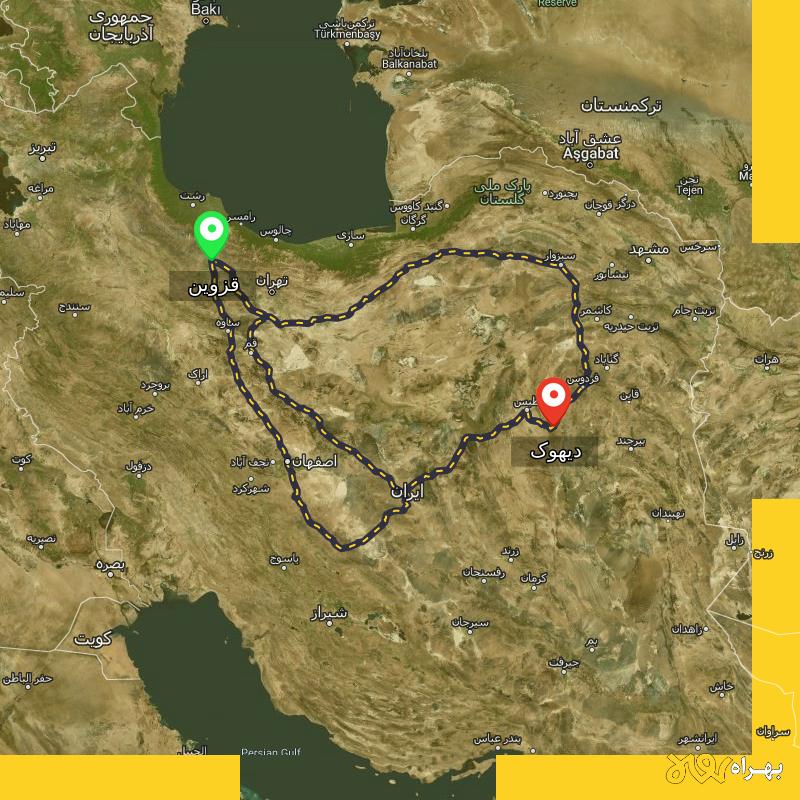 مسافت و فاصله دیهوک - خراسان جنوبی تا قزوین از ۳ مسیر - آذر ۱۴۰۳