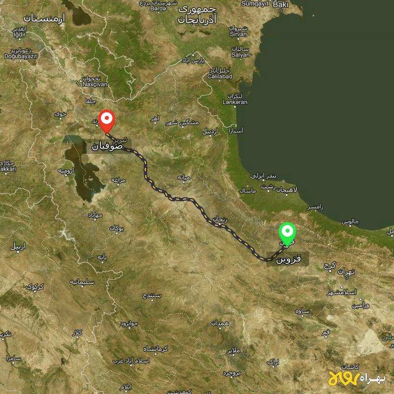 مسافت و فاصله صوفیان - آذربایجان شرقی تا قزوین - آذر ۱۴۰۳