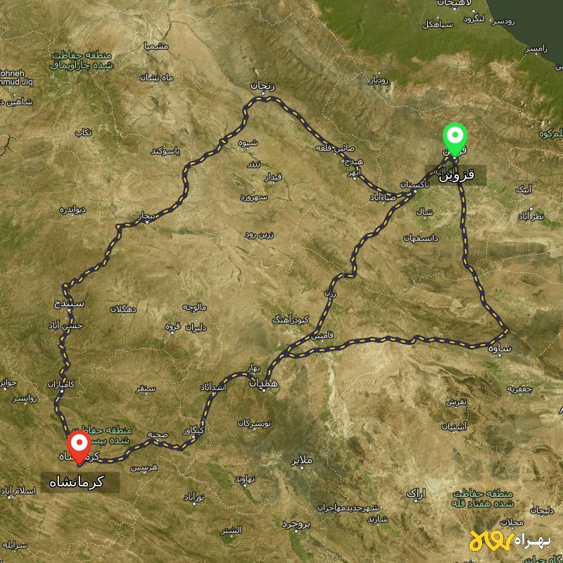 مسافت و فاصله کرمانشاه تا قزوین از ۳ مسیر - مرداد ۱۴۰۳