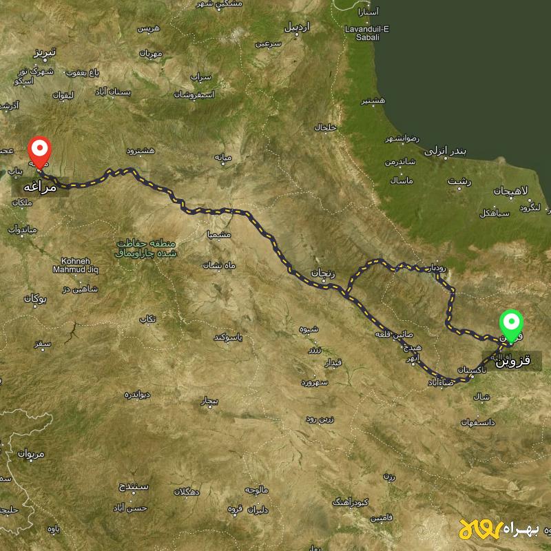 مسافت و فاصله مراغه - آذربایجان شرقی تا قزوین از ۲ مسیر - اردیبهشت ۱۴۰۳