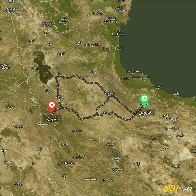 مسافت و فاصله شوێ - کردستان تا قزوین از ۳ مسیر - مهر ۱۴۰۳