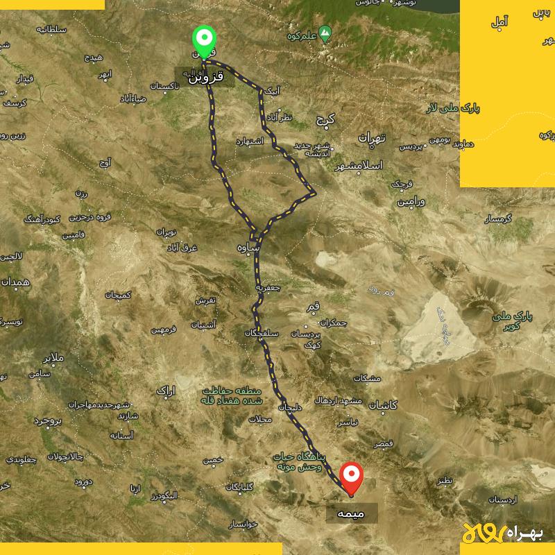 مسافت و فاصله میمه - اصفهان تا قزوین از ۲ مسیر - آذر ۱۴۰۳