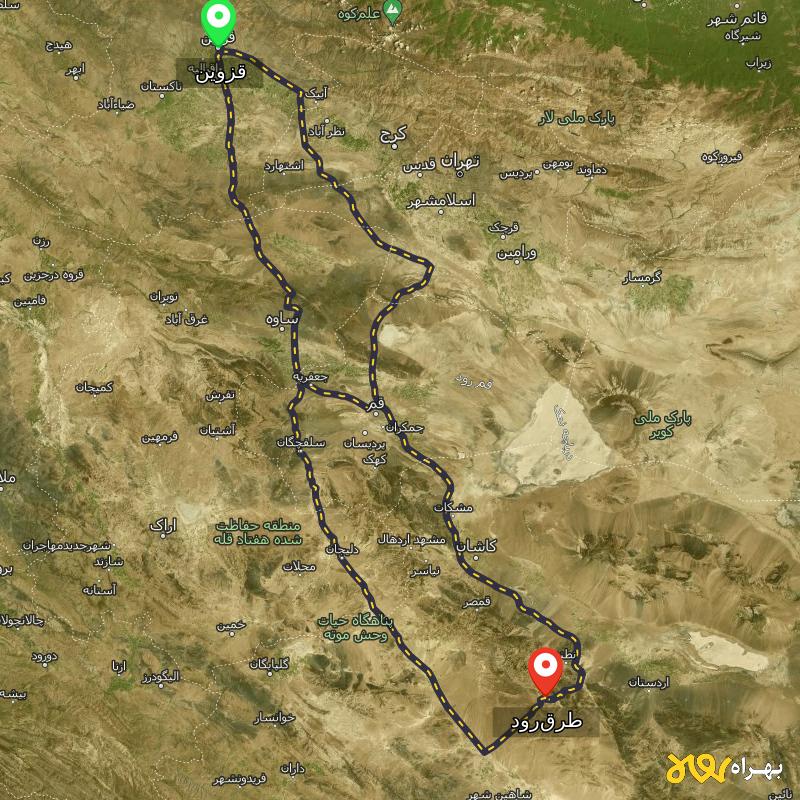 مسافت و فاصله طرق‌رود - اصفهان تا قزوین از ۳ مسیر - بهمن ۱۴۰۳