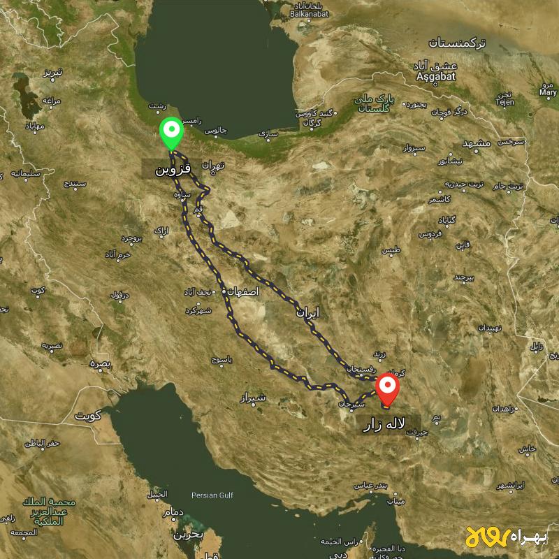 مسافت و فاصله لاله زار - کرمان تا قزوین از ۲ مسیر - مرداد ۱۴۰۳