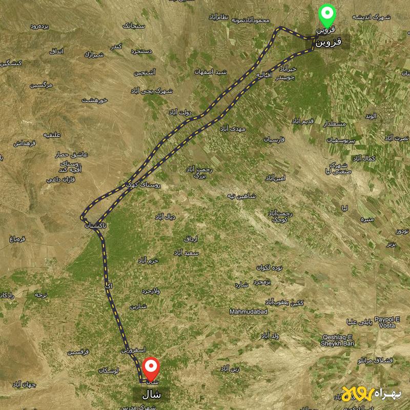 مسافت و فاصله شال - قزوین تا قزوین از ۲ مسیر - اردیبهشت ۱۴۰۳