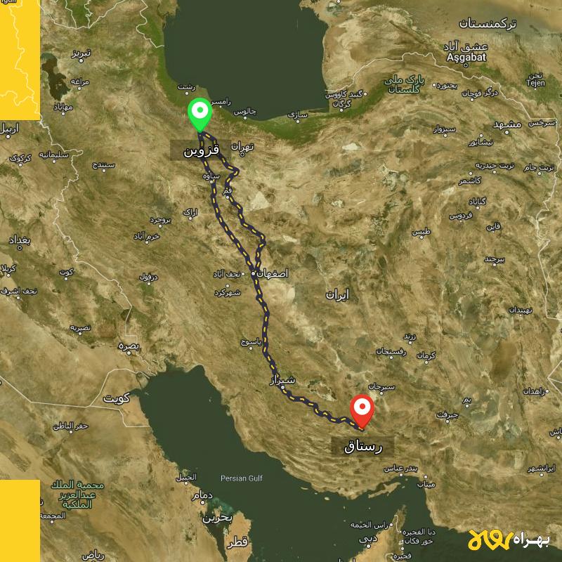 مسافت و فاصله رستاق - فارس تا قزوین از ۲ مسیر - مرداد ۱۴۰۳