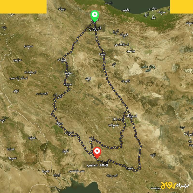 مسافت و فاصله قلعه ممبی - کهگیلویه و بویر احمد تا قزوین از ۳ مسیر - شهریور ۱۴۰۳