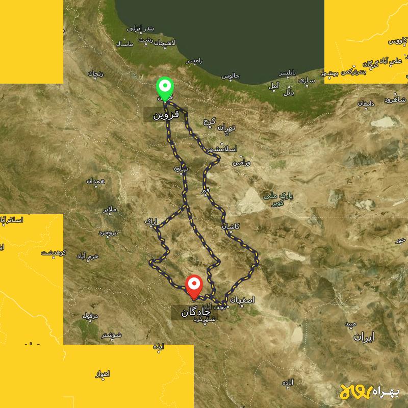 مسافت و فاصله چادگان - اصفهان تا قزوین از ۳ مسیر - دی ۱۴۰۳