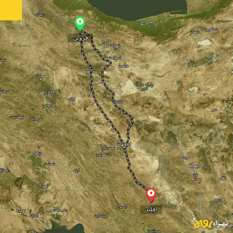 مسافت و فاصله اقلید - فارس تا قزوین از ۲ مسیر - دی ۱۴۰۳