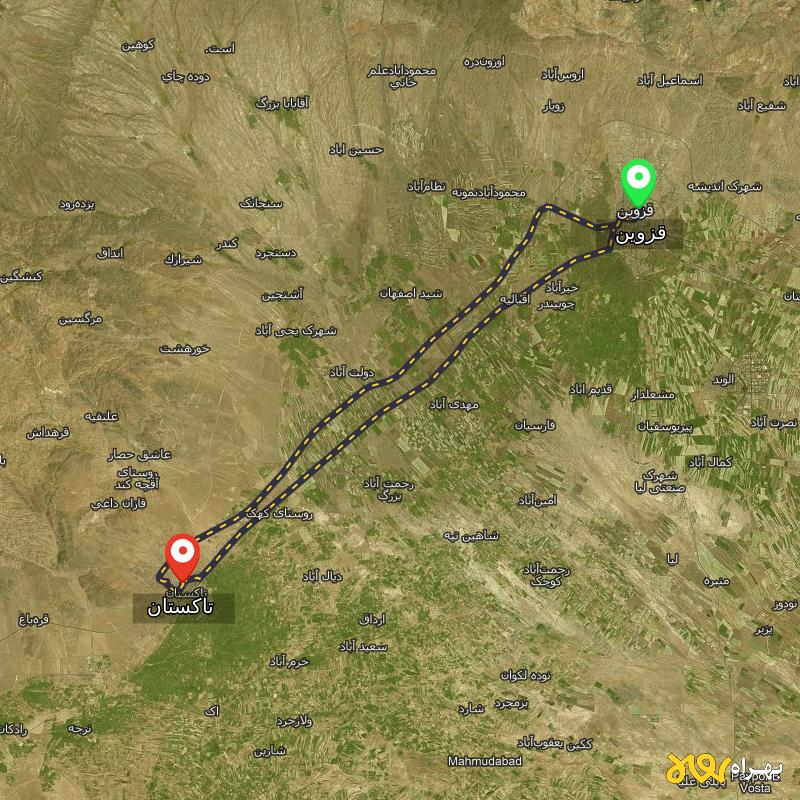مسافت و فاصله تاکستان - قزوین تا قزوین از ۲ مسیر - اردیبهشت ۱۴۰۳
