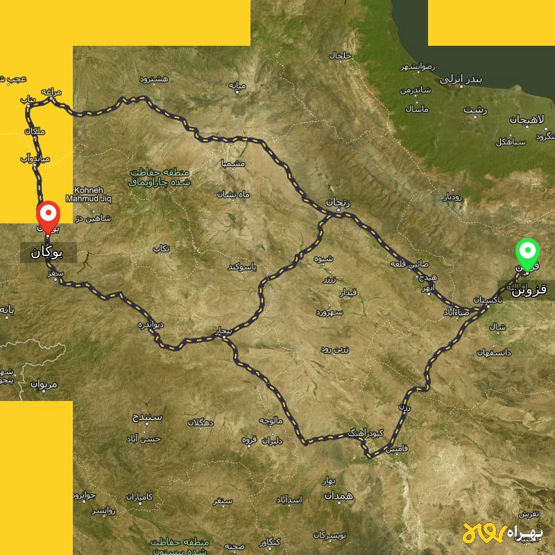 مسافت و فاصله بوکان - آذربایجان غربی تا قزوین از 3 مسیر - مسیریاب بهراه