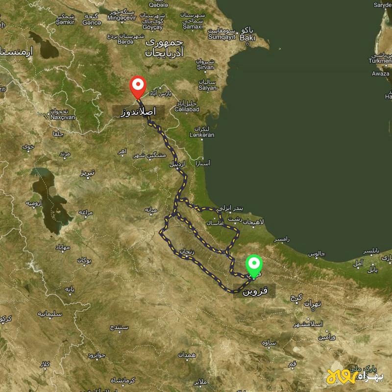 مسافت و فاصله اصلاندوز - اردبیل تا قزوین از ۳ مسیر - دی ۱۴۰۳