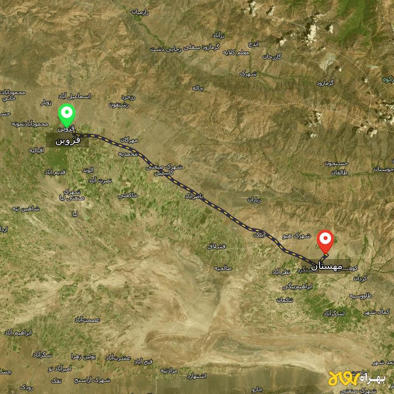 مسافت و فاصله مهستان تا قزوین - آذر ۱۴۰۳