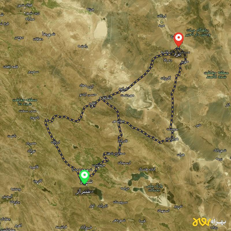 مسافت و فاصله یزد تا شیراز از ۳ مسیر - اردیبهشت ۱۴۰۳