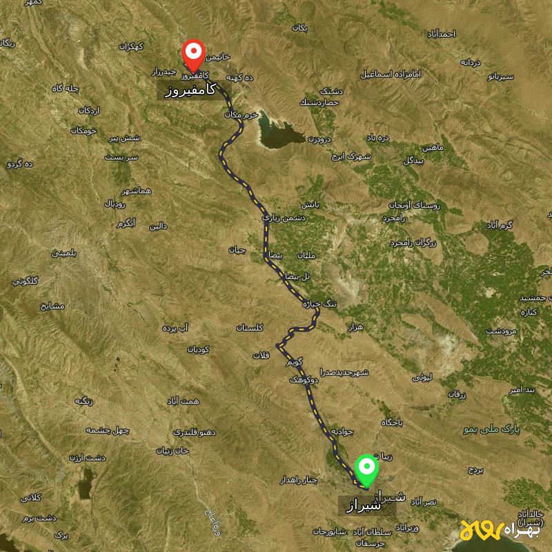 مسافت و فاصله کامفیروز - فارس تا شیراز - مرداد ۱۴۰۳