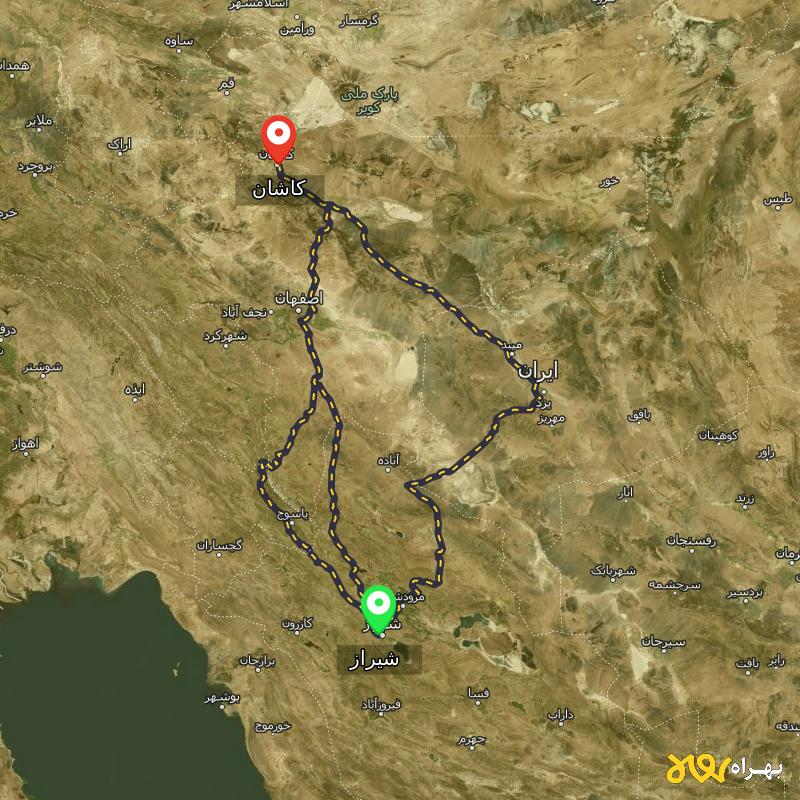مسافت و فاصله کاشان تا شیراز از ۳ مسیر - مرداد ۱۴۰۳