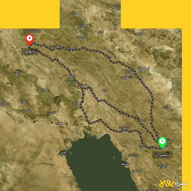 مسافت و فاصله ایلام تا شیراز از 3 مسیر - مسیریاب بهراه
