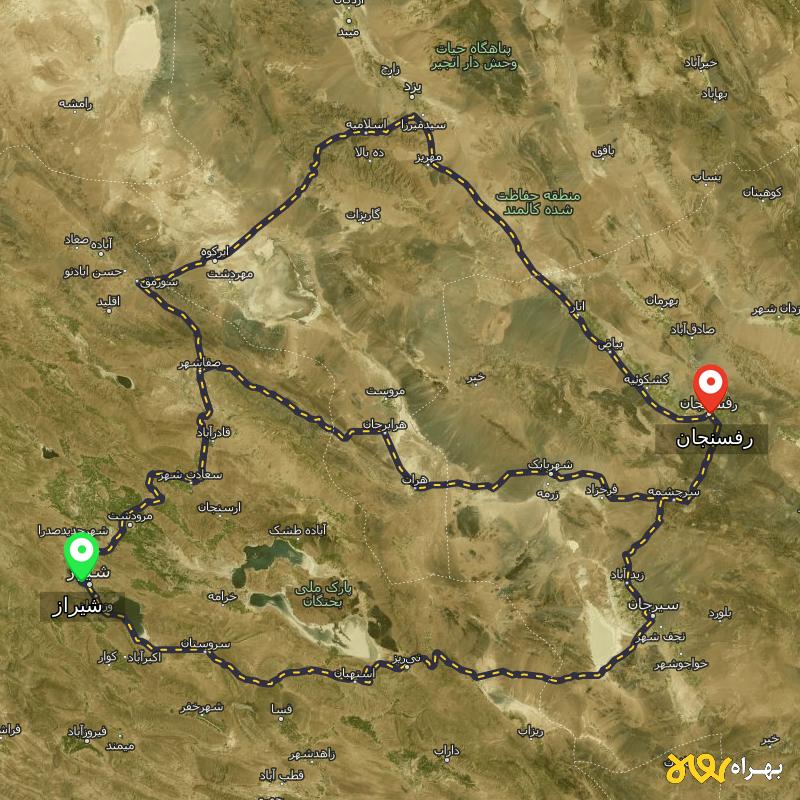 مسافت و فاصله رفسنجان تا شیراز از 3 مسیر - مسیریاب بهراه