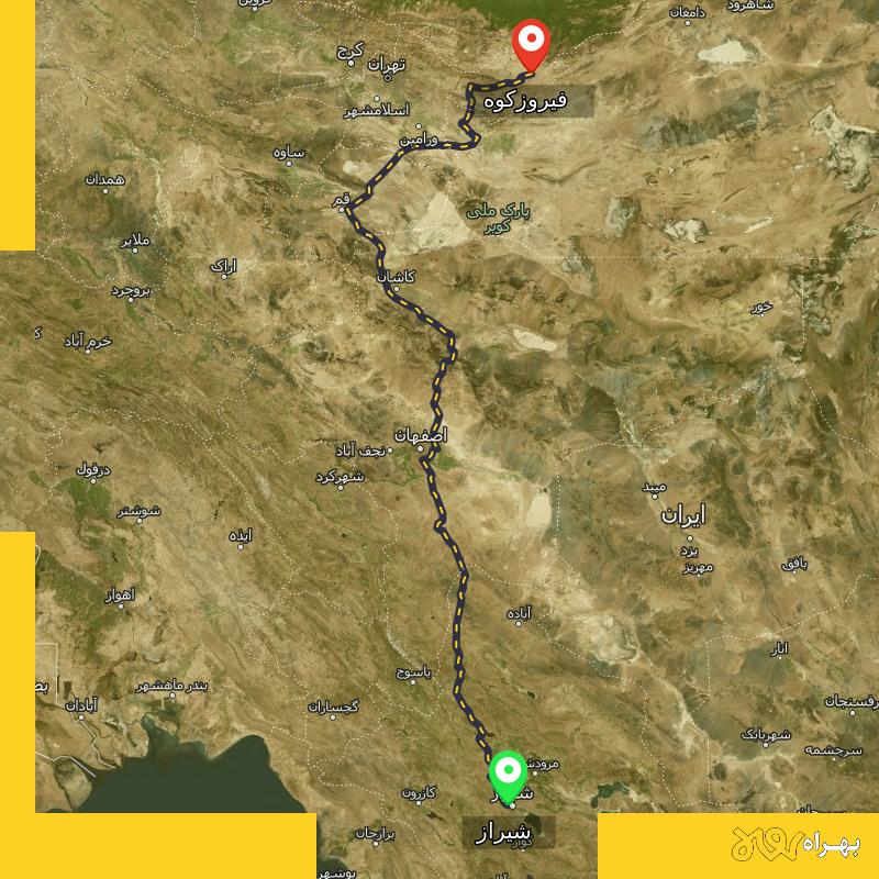 مسافت و فاصله فیروزکوه - تهران تا شیراز - مهر ۱۴۰۳
