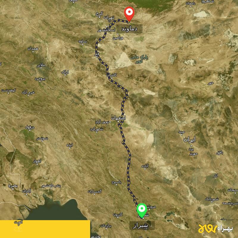 مسافت و فاصله دماوند - تهران تا شیراز - آذر ۱۴۰۳