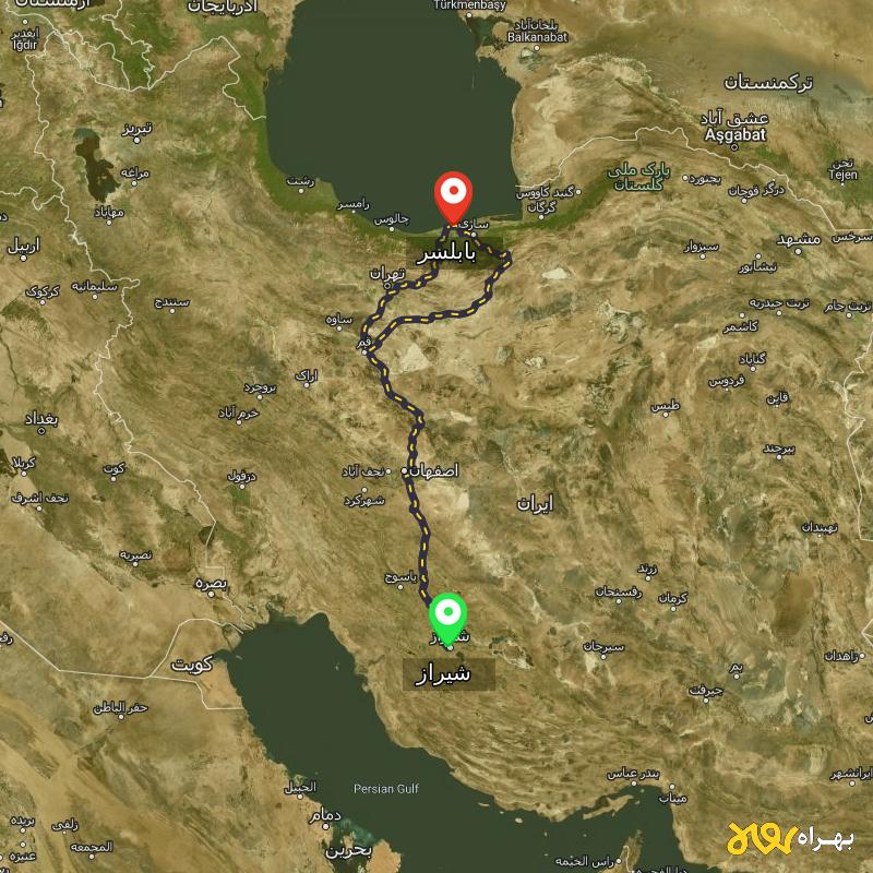 مسافت و فاصله بابلسر - مازندران تا شیراز از 2 مسیر - مسیریاب بهراه