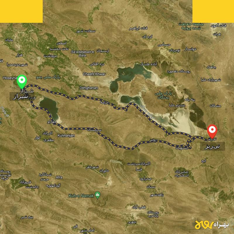 مسافت و فاصله نی‌ریز - فارس تا شیراز از 2 مسیر - مسیریاب بهراه
