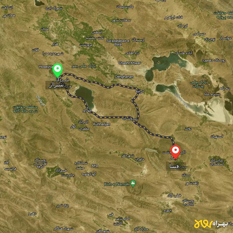 مسافت و فاصله فسا - فارس تا شیراز از 2 مسیر - مسیریاب بهراه