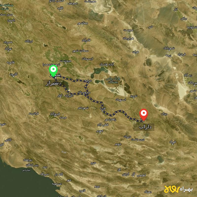 مسافت و فاصله داراب - فارس تا شیراز از ۲ مسیر - اردیبهشت ۱۴۰۳