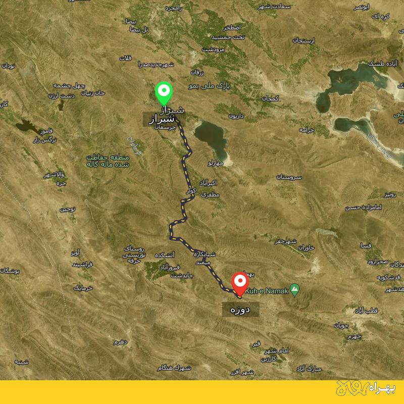 مسافت و فاصله دوزه - فارس تا شیراز - آذر ۱۴۰۳
