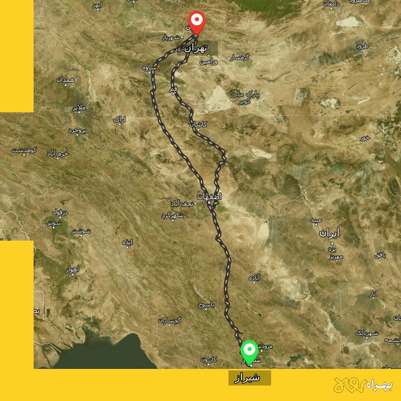 مسافت و فاصله تهران تا شیراز از ۲ مسیر - مرداد ۱۴۰۳